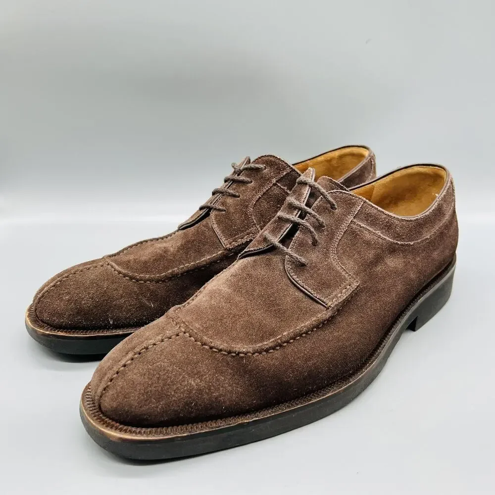 Magnanni Shoes Mens 10.5 Brown Suede Derby Oxford Dress Almond Toe Classic
